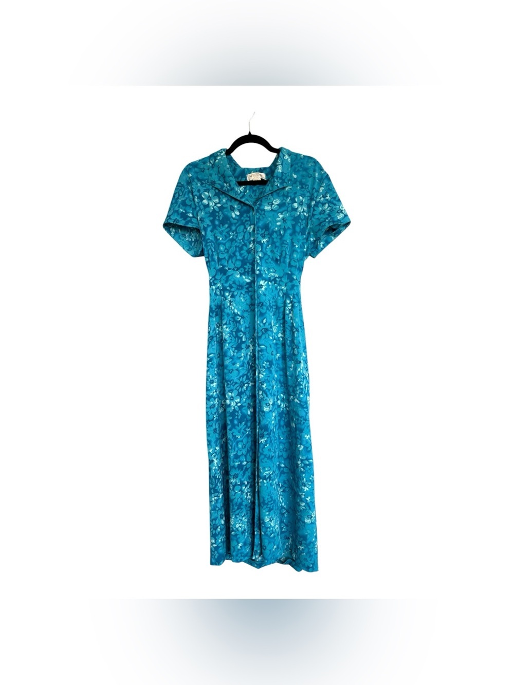 Miss Dorby Blue Floral Button Front Maxi Dress Size 14 Vintage Traditional Trad